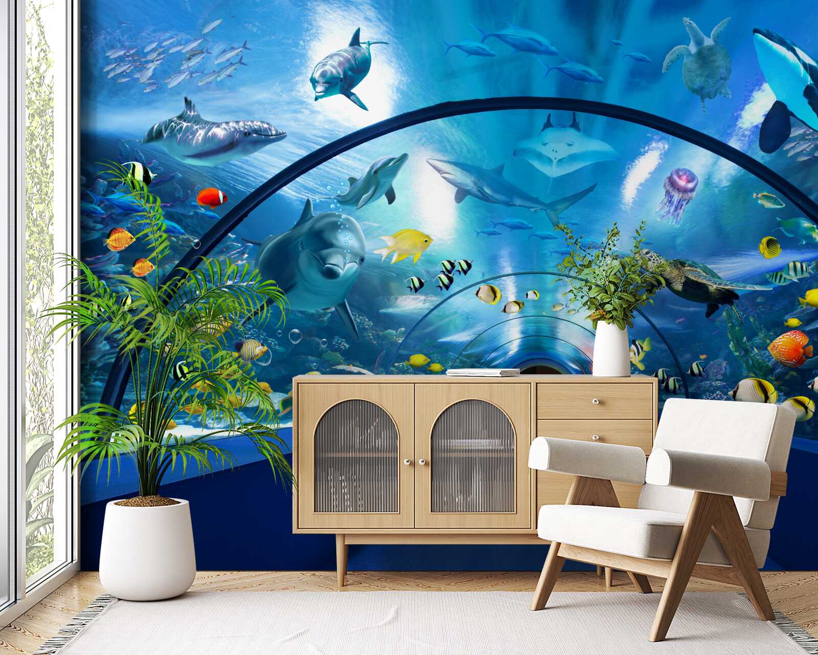 Fotobehang fascinerende aquariumtunnel