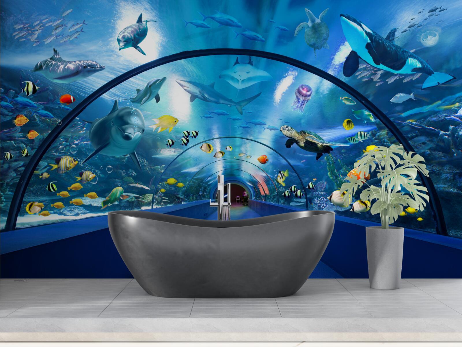 Fotobehang fascinerende aquariumtunnel