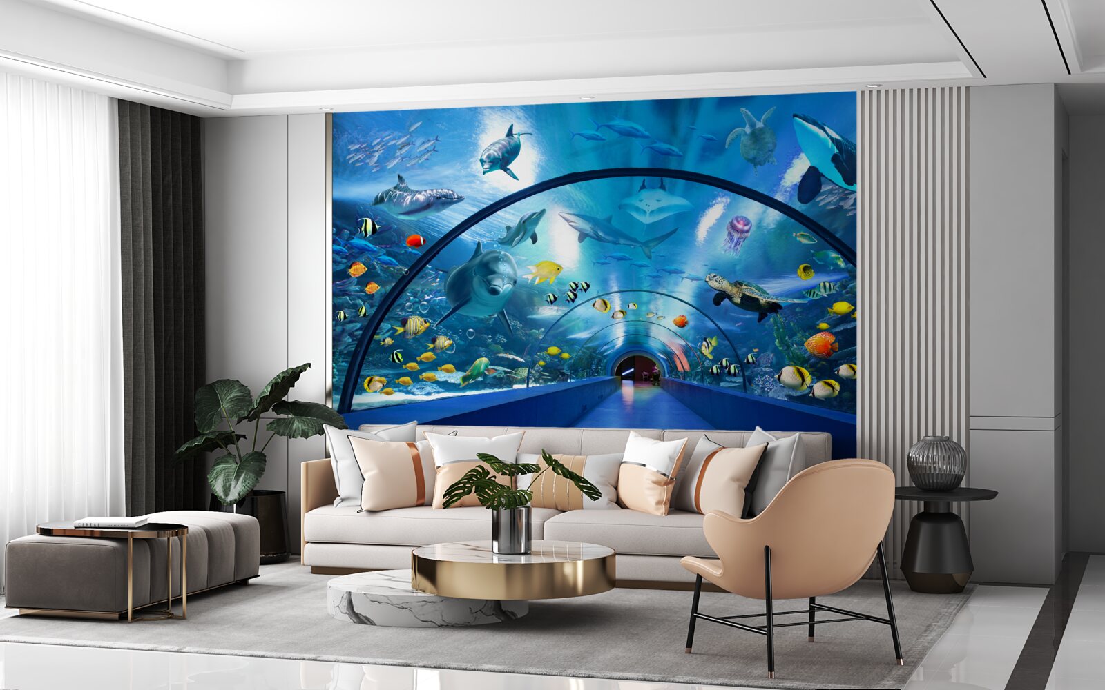 Fotobehang fascinerende aquariumtunnel