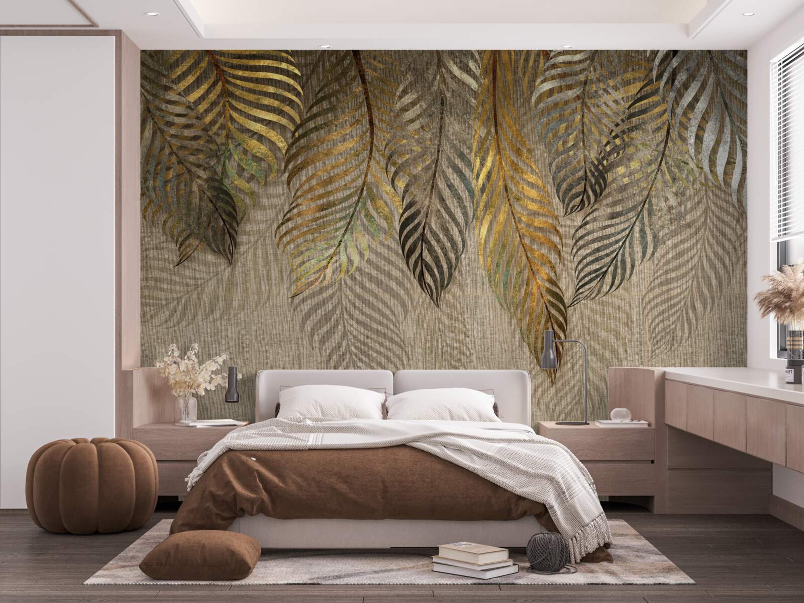 Fotobehang bananenpalmentakken bedekt met goud