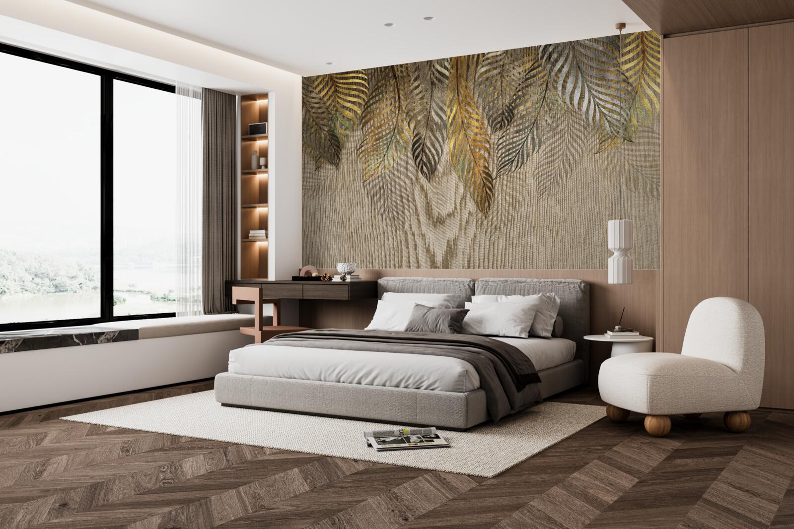 Fotobehang bananenpalmentakken bedekt met goud