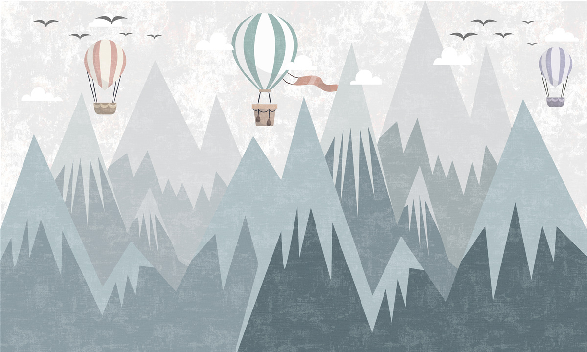 Fotobehang bergen laten vliegende ballonnen achter