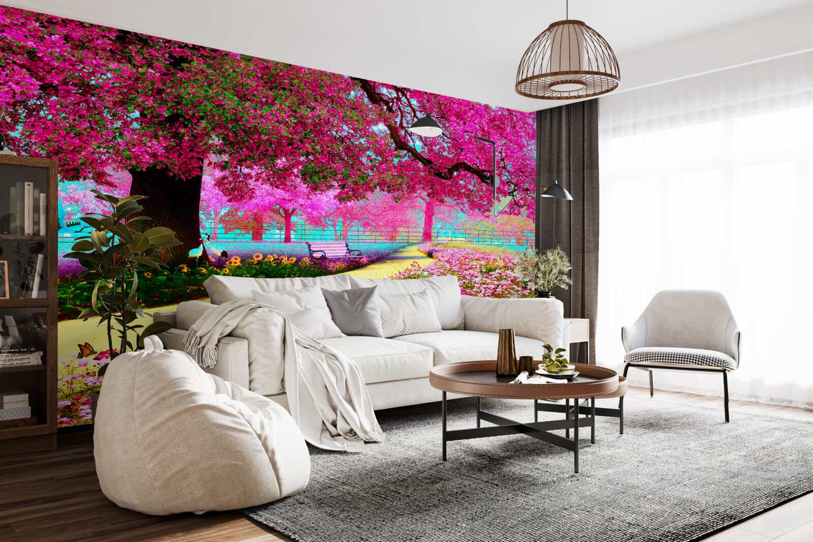 Fotobehang oude sakura bloeit in roze tinten