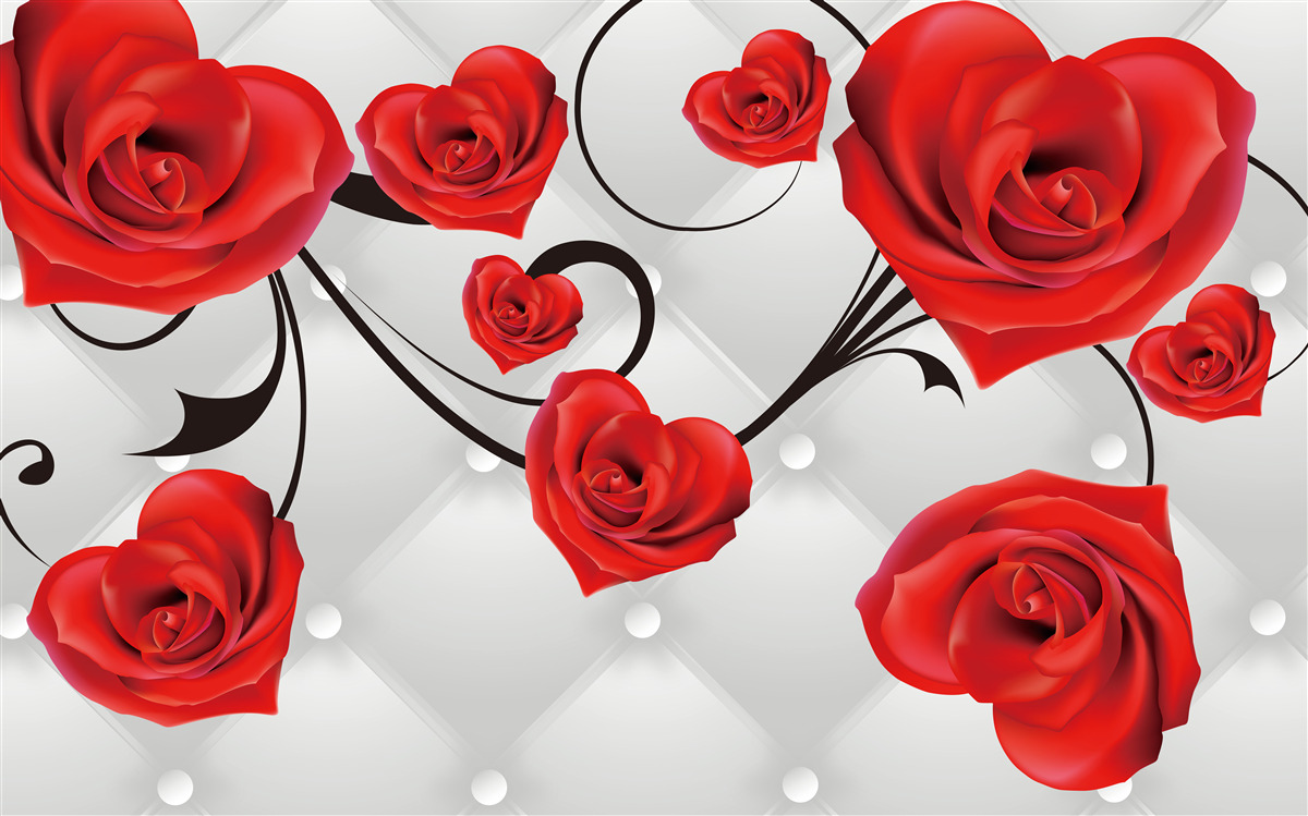 Fotobehang rode hartvormige rozen