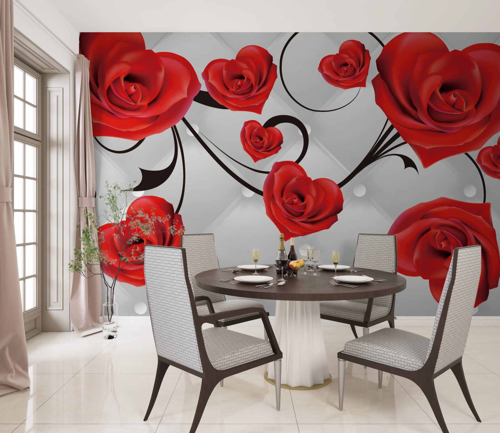 Fotobehang rode hartvormige rozen