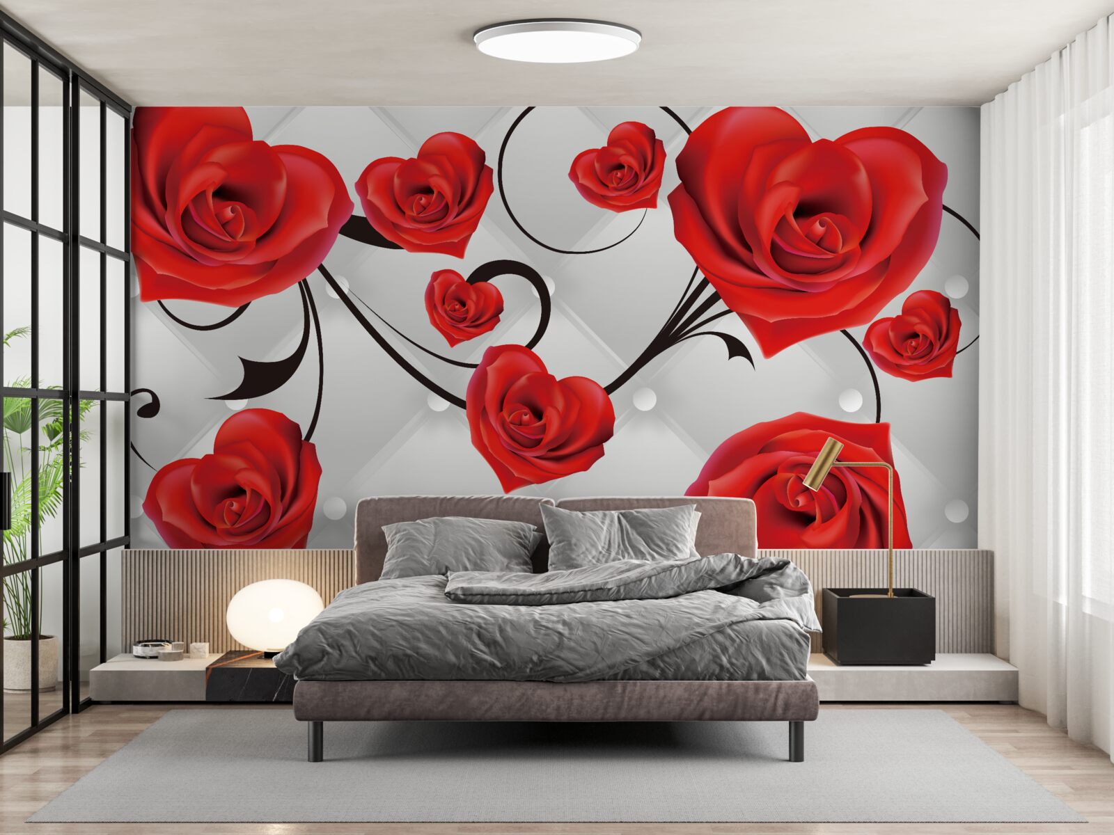 Fotobehang rode hartvormige rozen