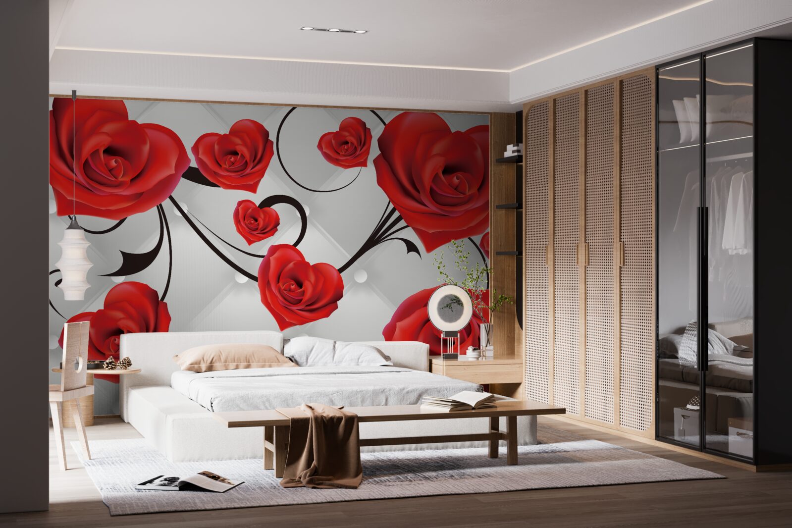 Fotobehang rode hartvormige rozen