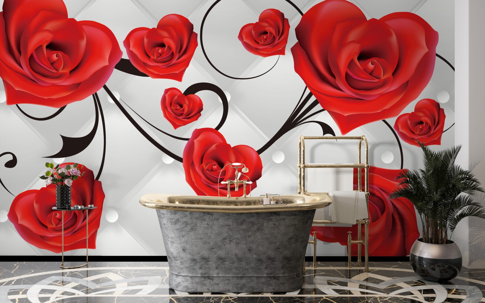 Fotobehang rode hartvormige rozen