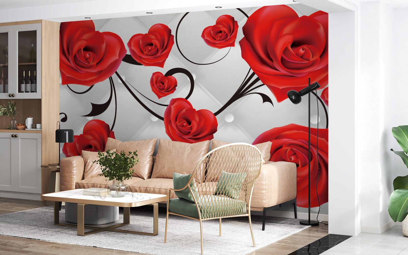 Fotobehang rode hartvormige rozen
