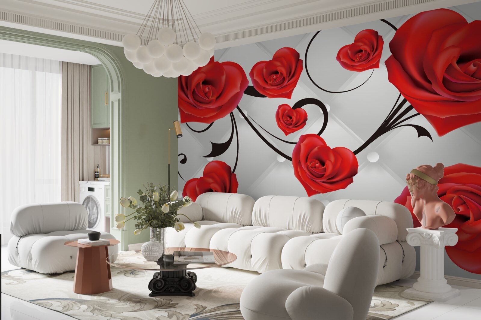 Fotobehang rode hartvormige rozen