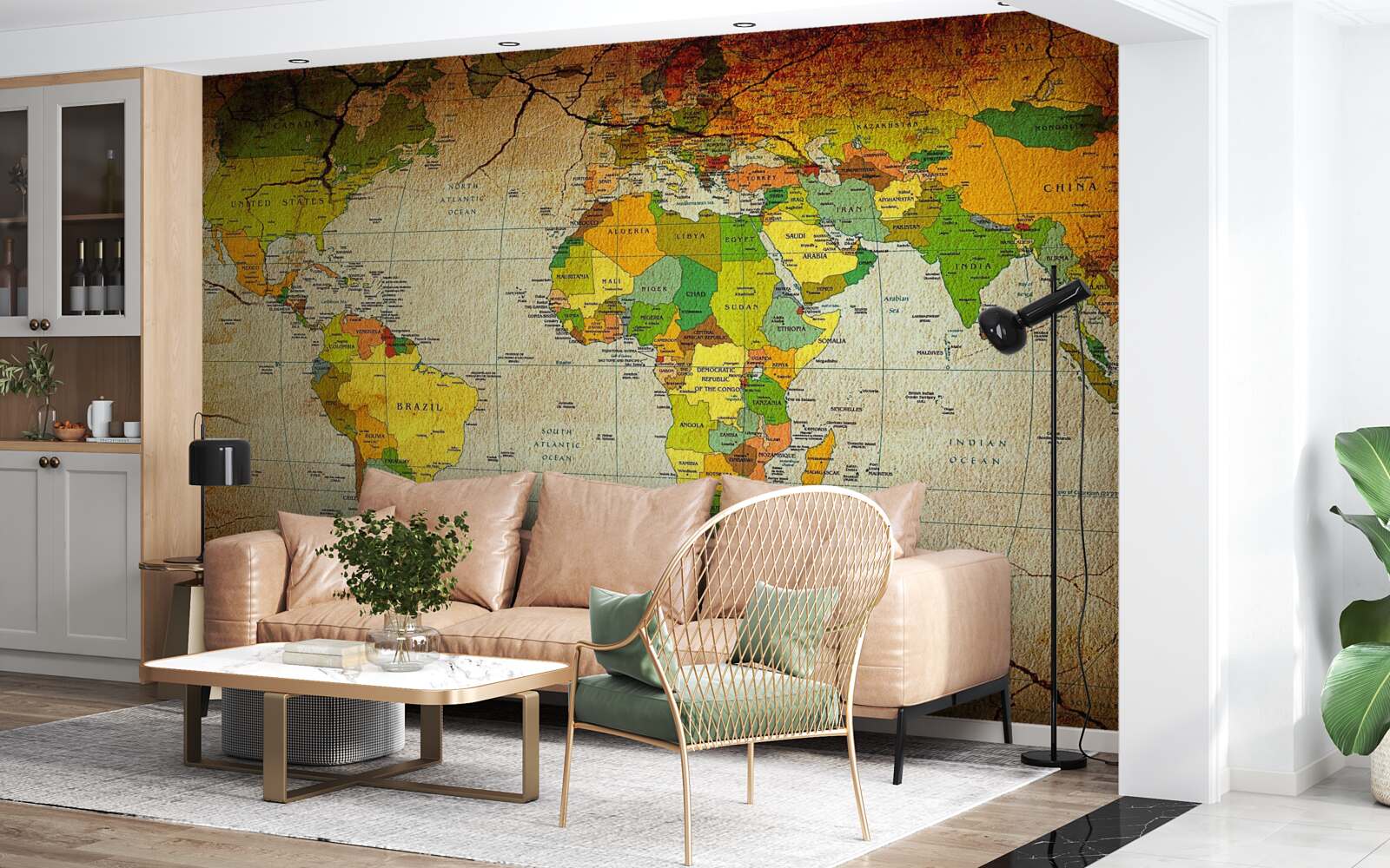 Fotobehang geografische wereldkaart