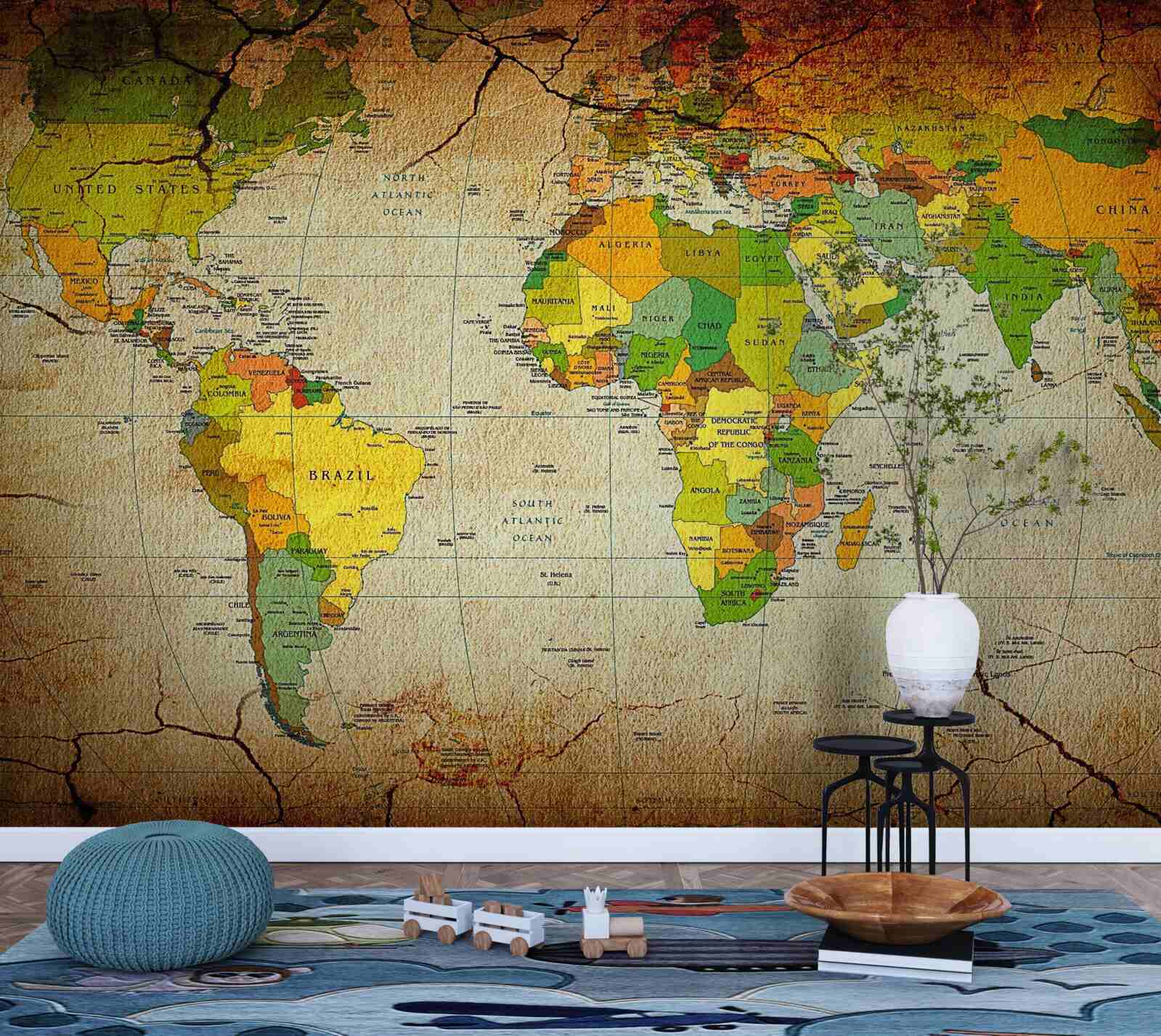 Fotobehang geografische wereldkaart