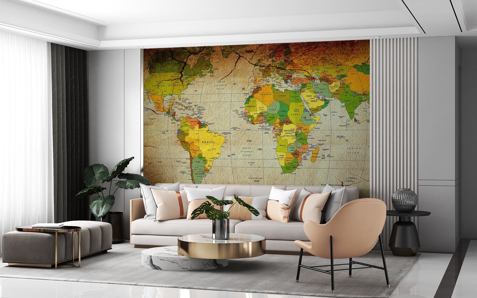 Fotobehang geografische wereldkaart