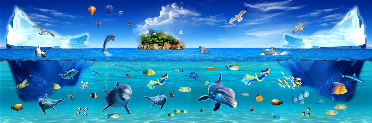 Fotobehang ijsbergen en diepzee