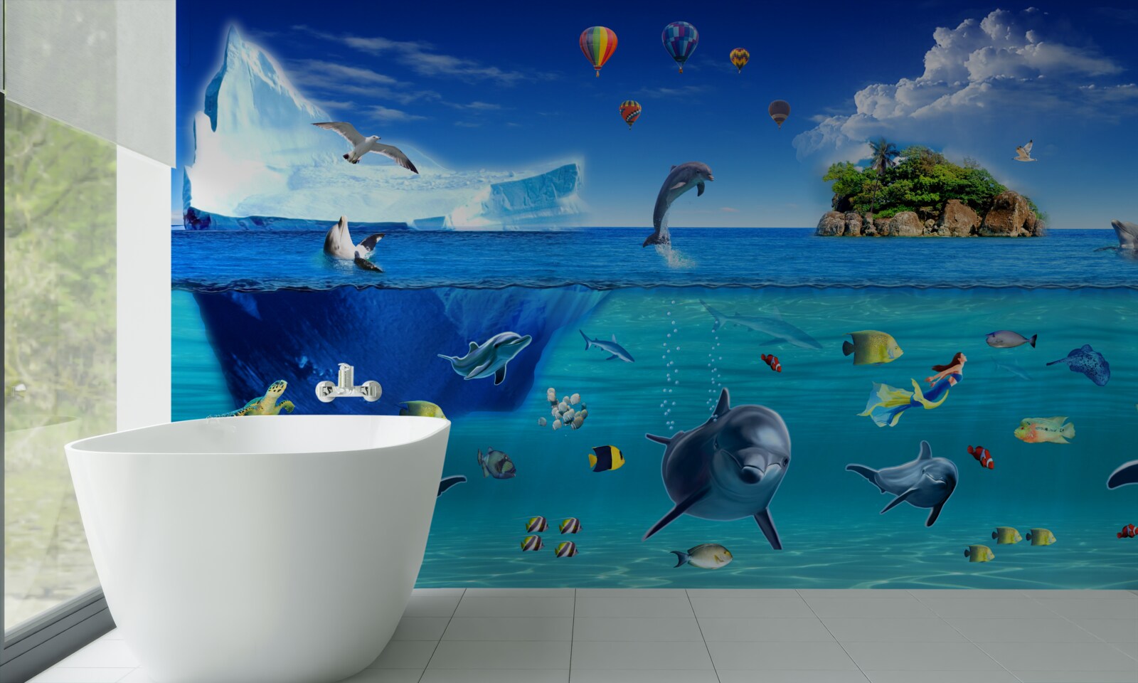 Fotobehang ijsbergen en diepzee