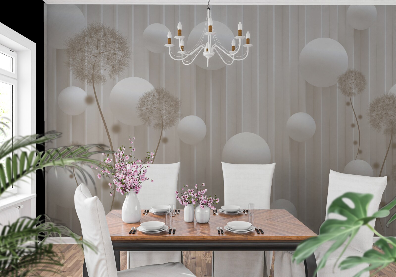 Fotobehang kralen en melk in lichtroze