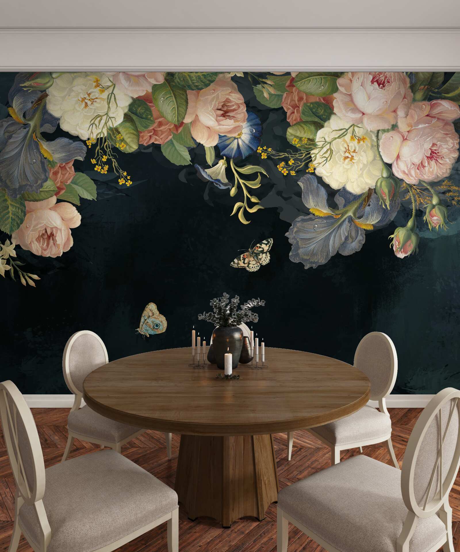 Fotobehang verschillende tinten op een donkere achtergrond