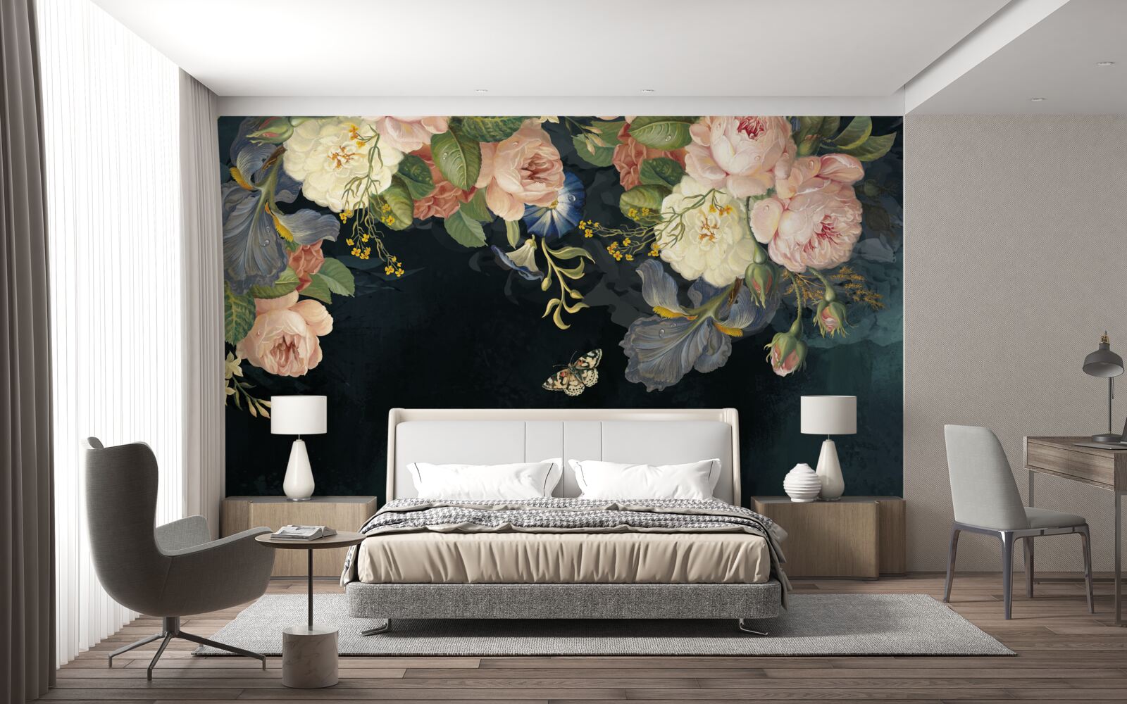 Fotobehang verschillende tinten op een donkere achtergrond