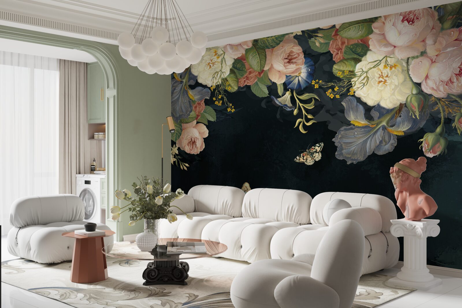 Fotobehang verschillende tinten op een donkere achtergrond