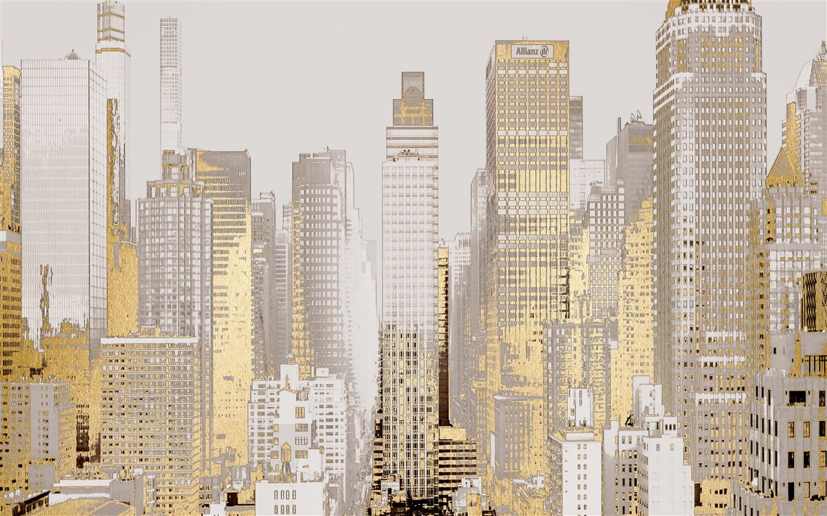 Fotobehang gouden wolkenkrabber panorama