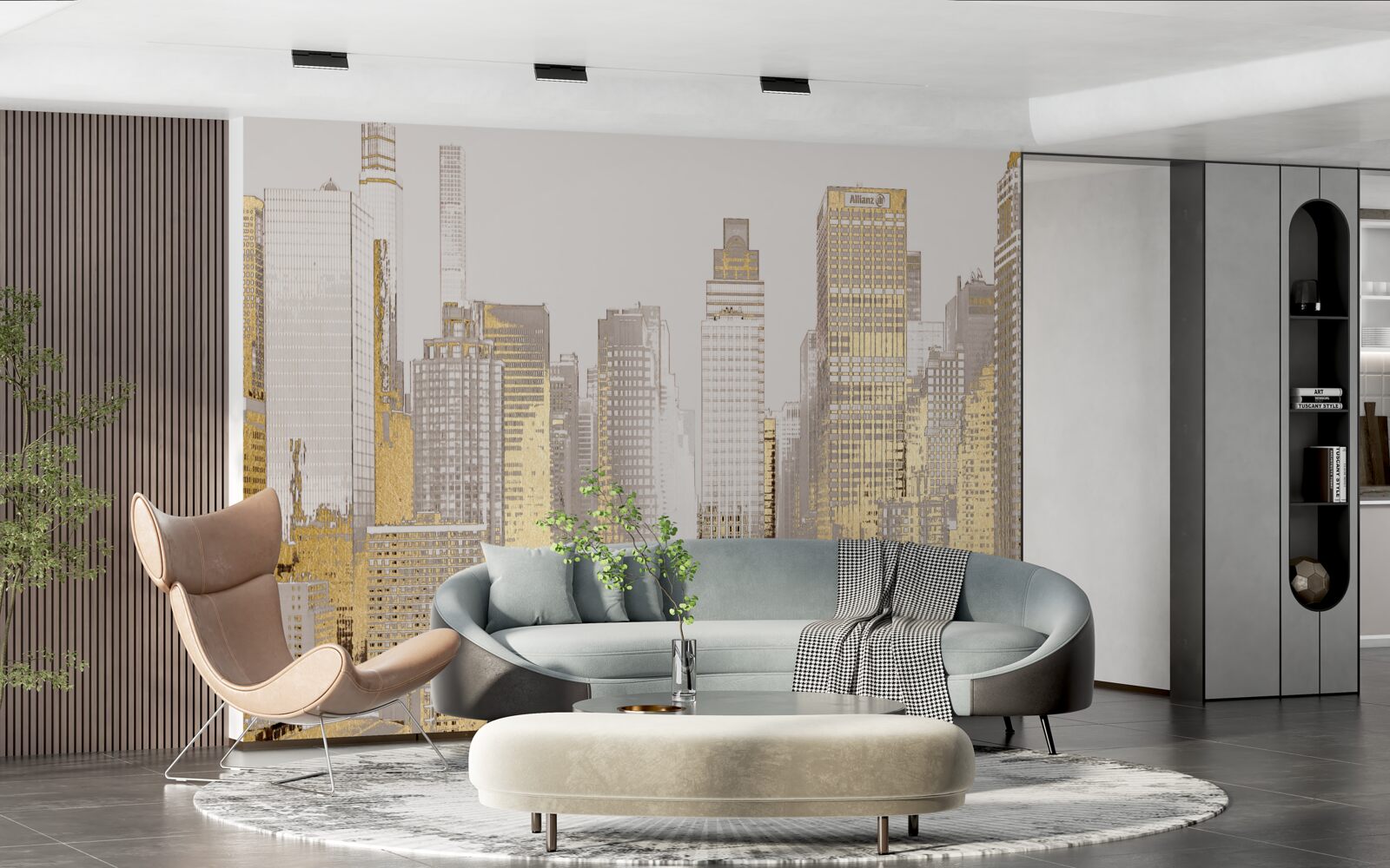 Fotobehang gouden wolkenkrabber panorama