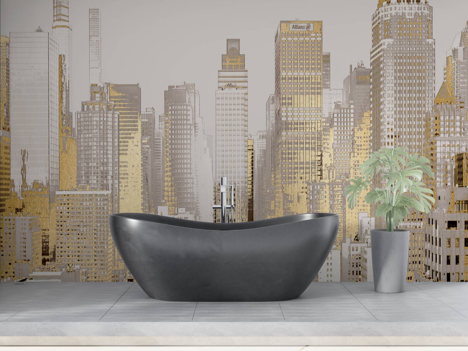 Fotobehang gouden wolkenkrabber panorama