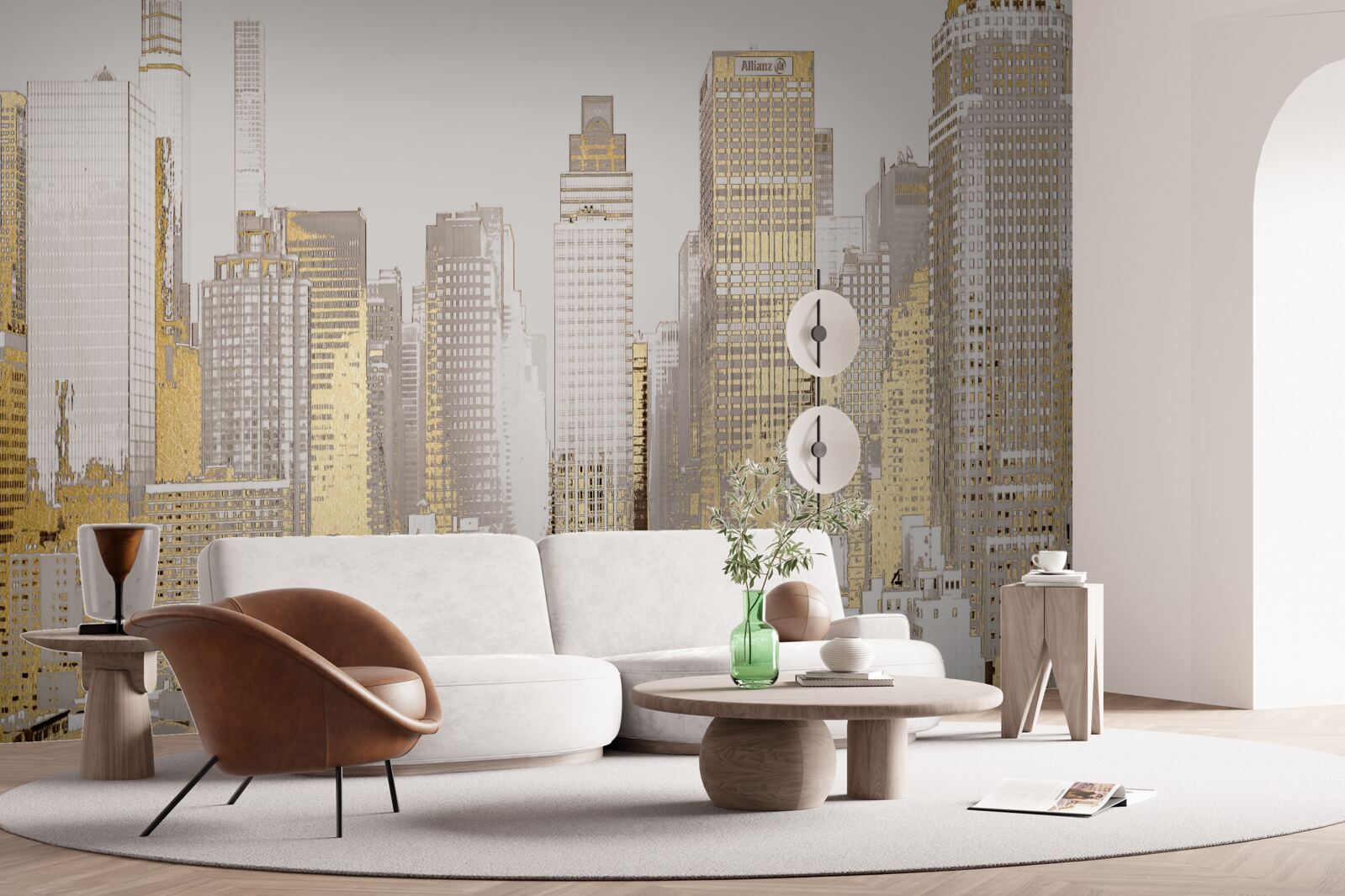 Fotobehang gouden wolkenkrabber panorama