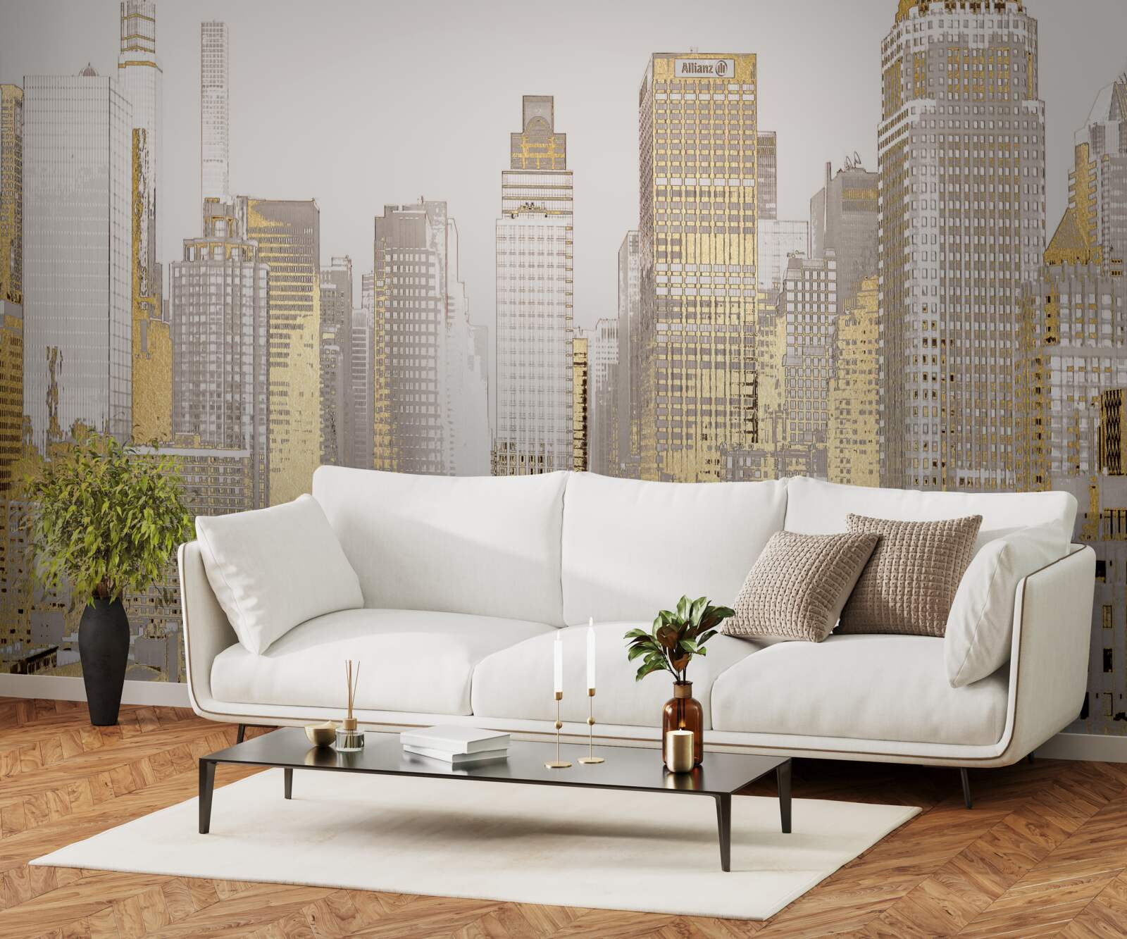 Fotobehang gouden wolkenkrabber panorama