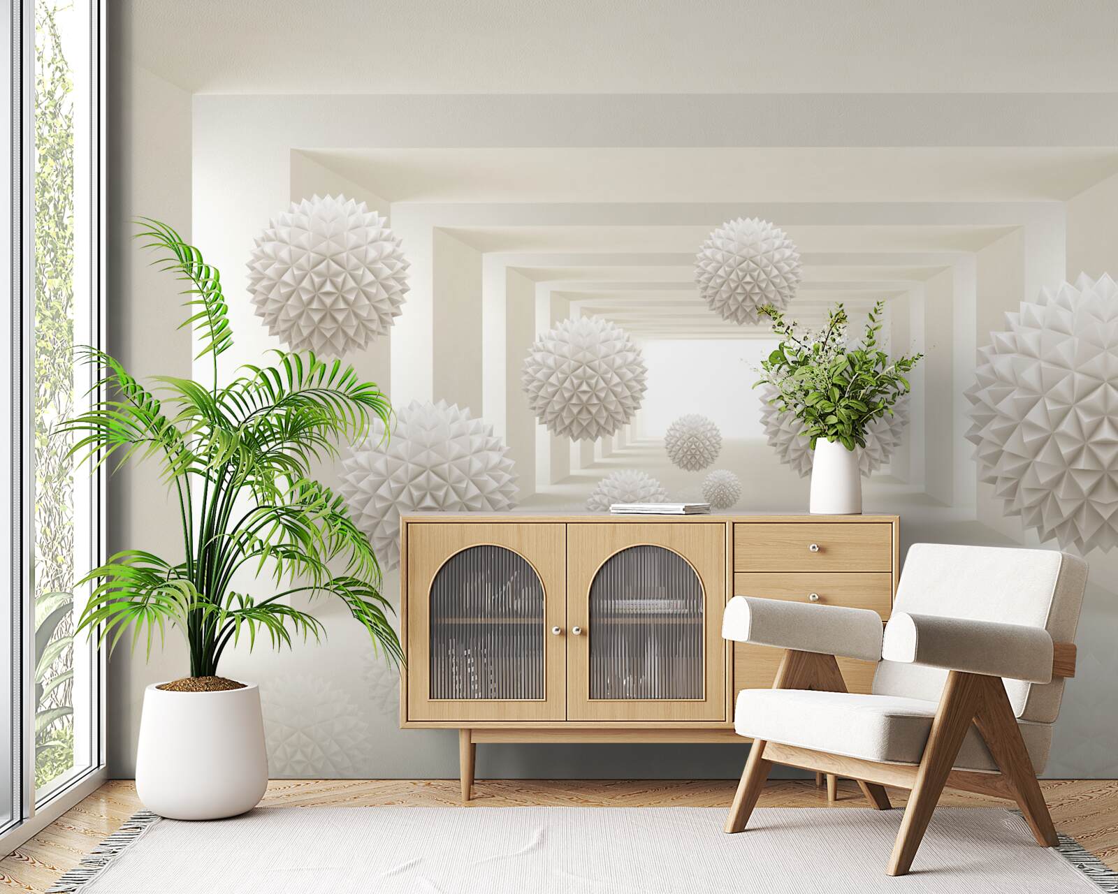 Fotobehang ondergrondse gang met spijkerballen