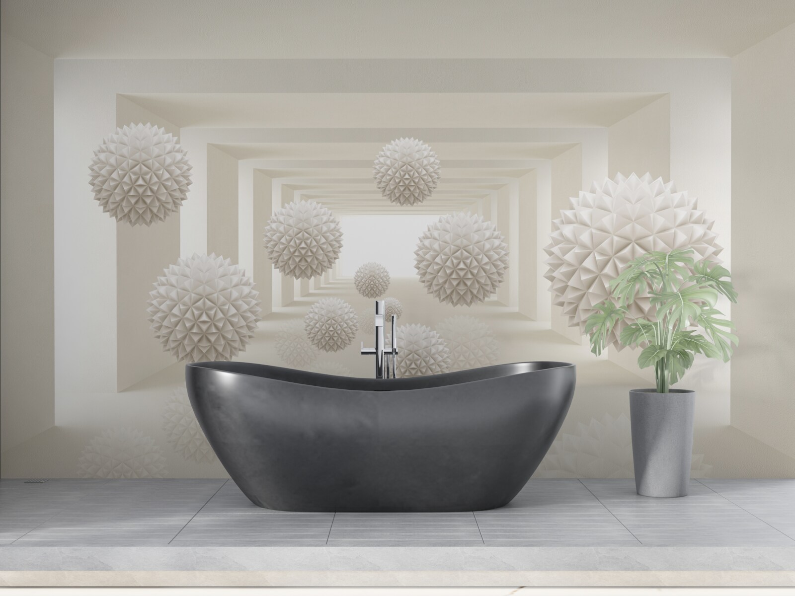 Fotobehang ondergrondse gang met spijkerballen