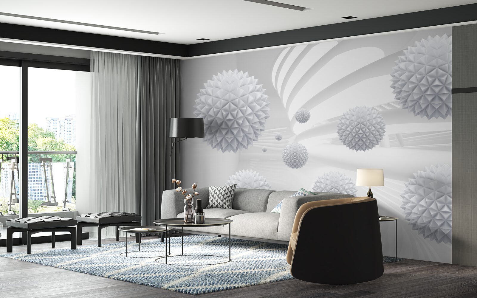 Fotobehang stekelige ballen zwevend in een staat van gewichtloosheid