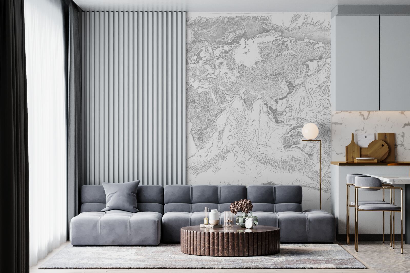 Fotobehang zonsondergang over berg abstractie en bos