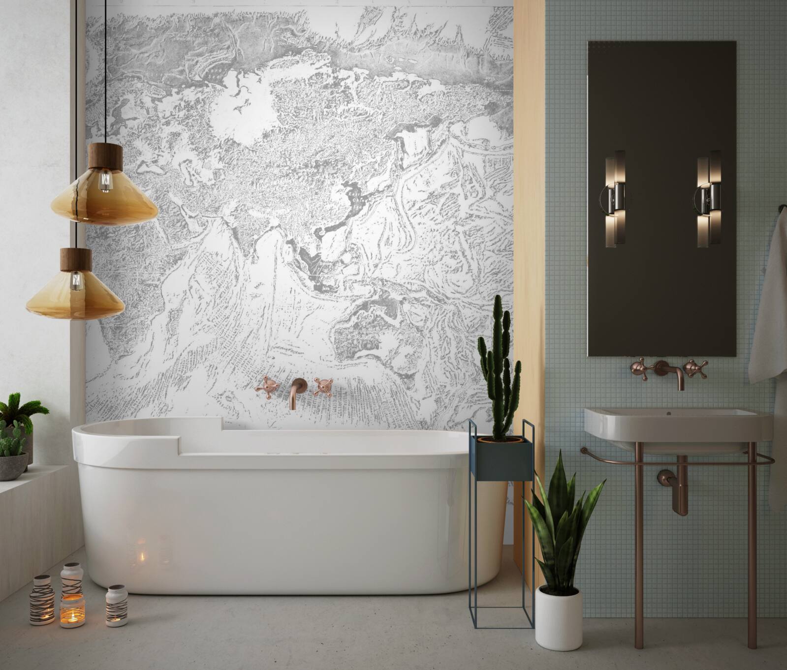 Fotobehang zonsondergang over berg abstractie en bos