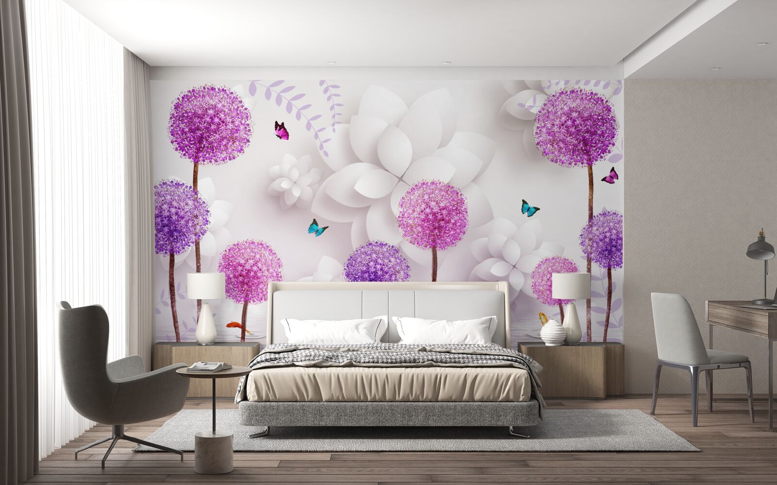 Fotobehang paarse kuit drijvend op het wateroppervlak