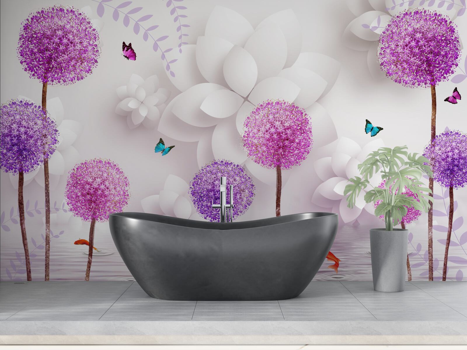 Fotobehang paarse kuit drijvend op het wateroppervlak