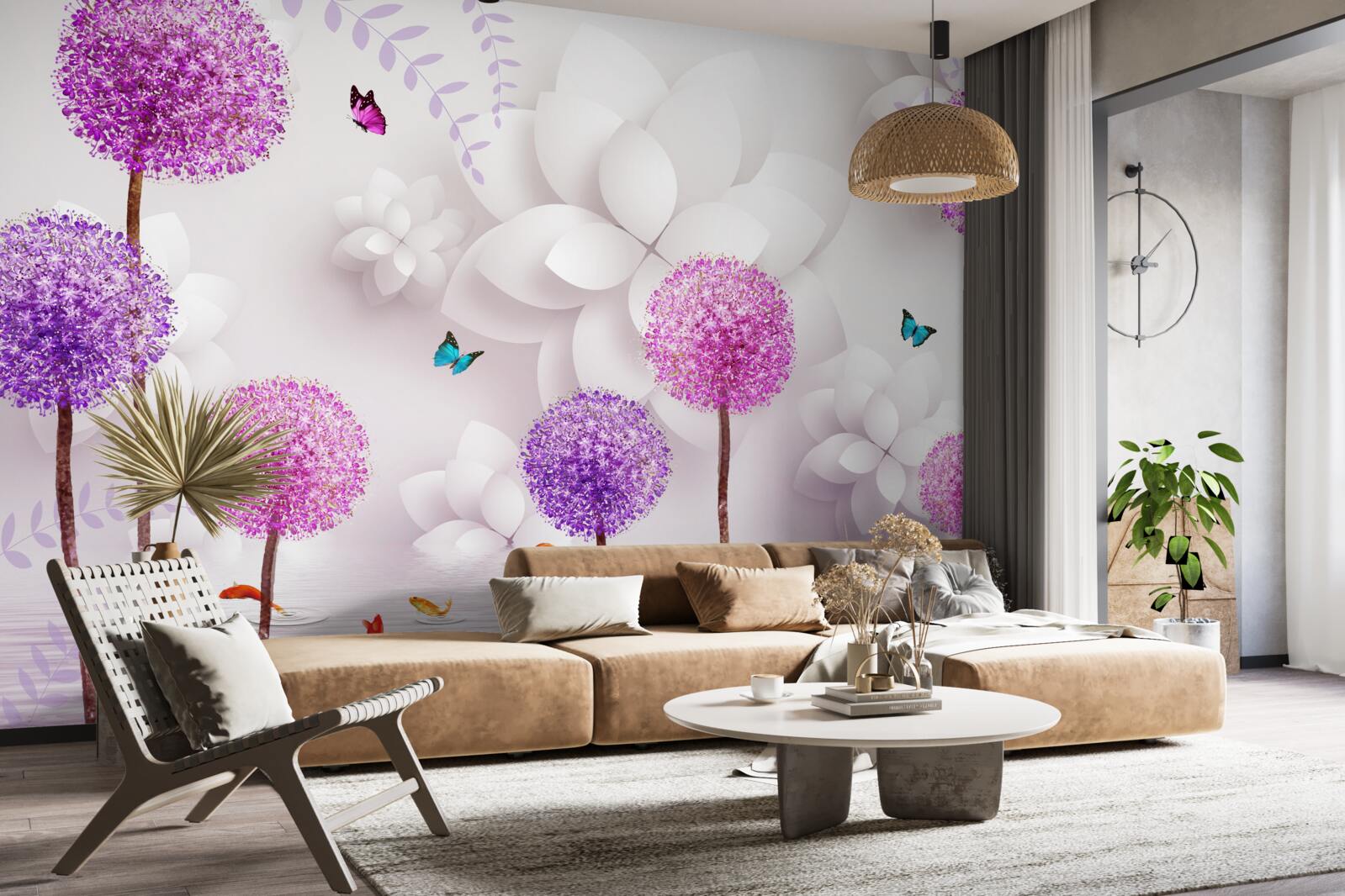 Fotobehang paarse kuit drijvend op het wateroppervlak