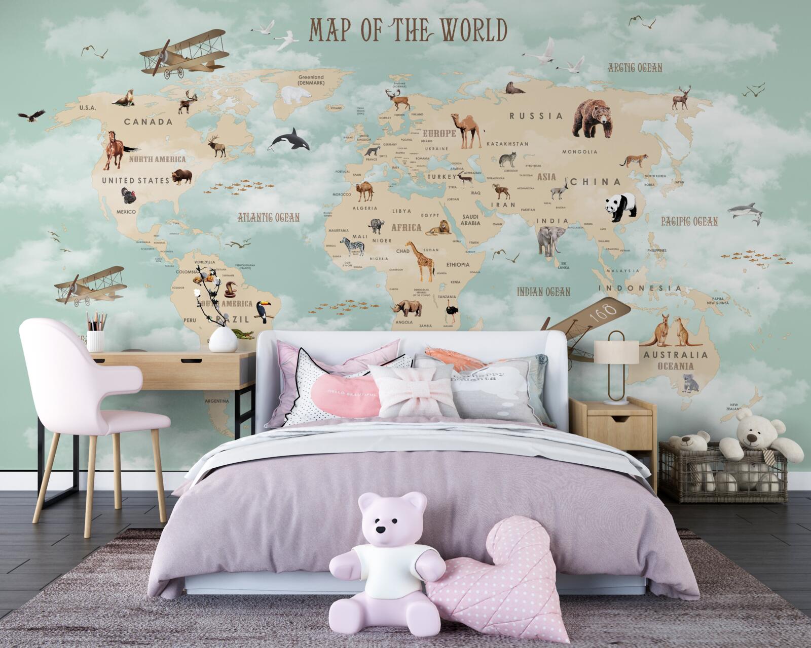 Fotobehang fauna in de geografische atlas