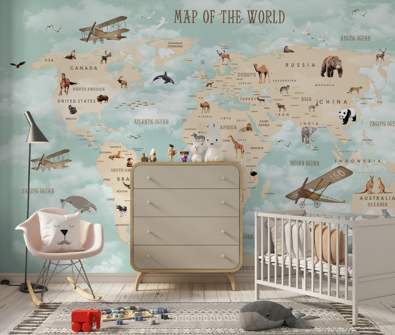 Fotobehang fauna in de geografische atlas