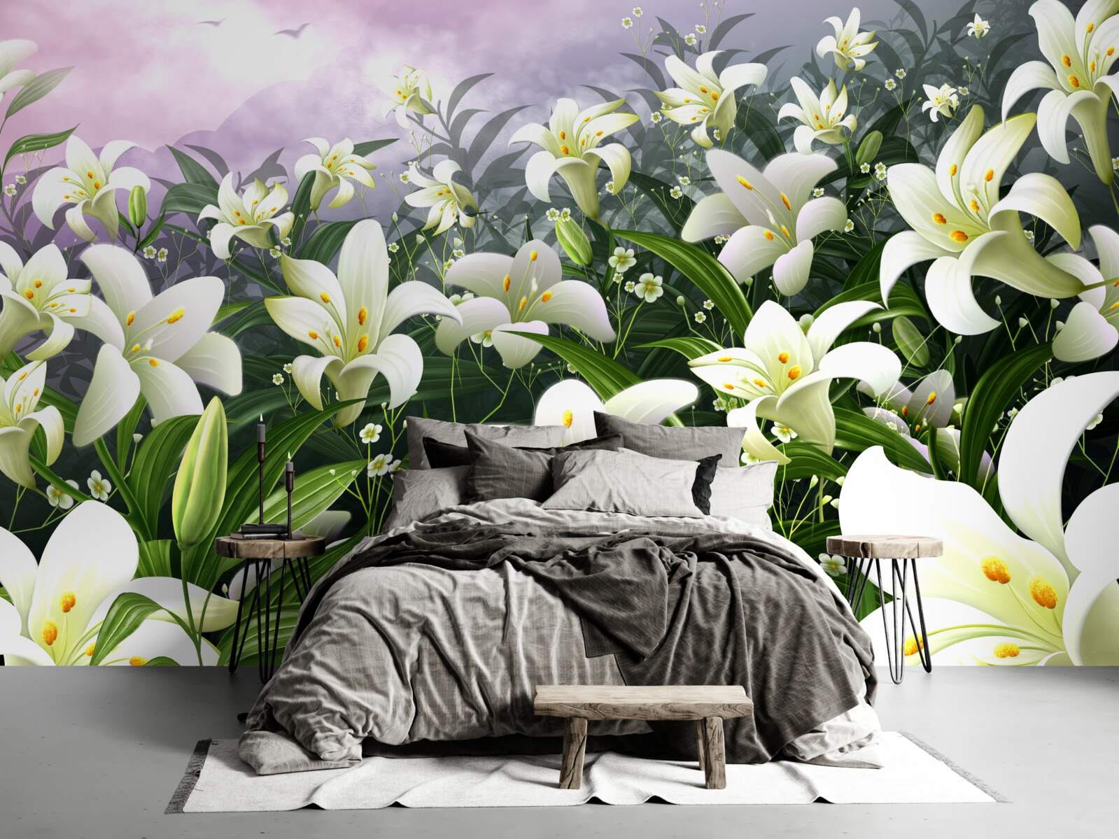 Fotobehang sneeuwwit tapijt van lelies