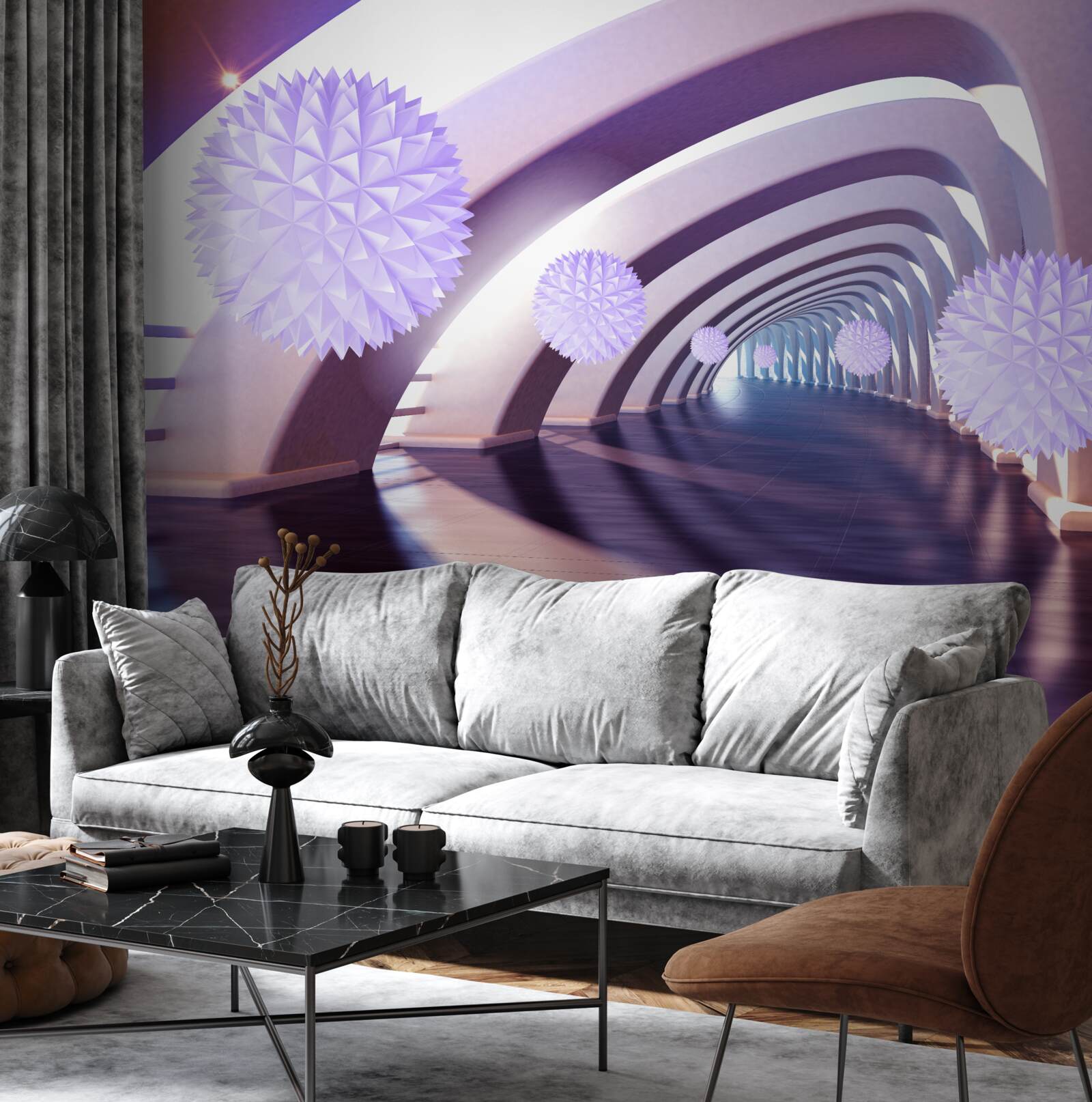 Fotobehang overgang gevormd door dubbelzinnige bollen