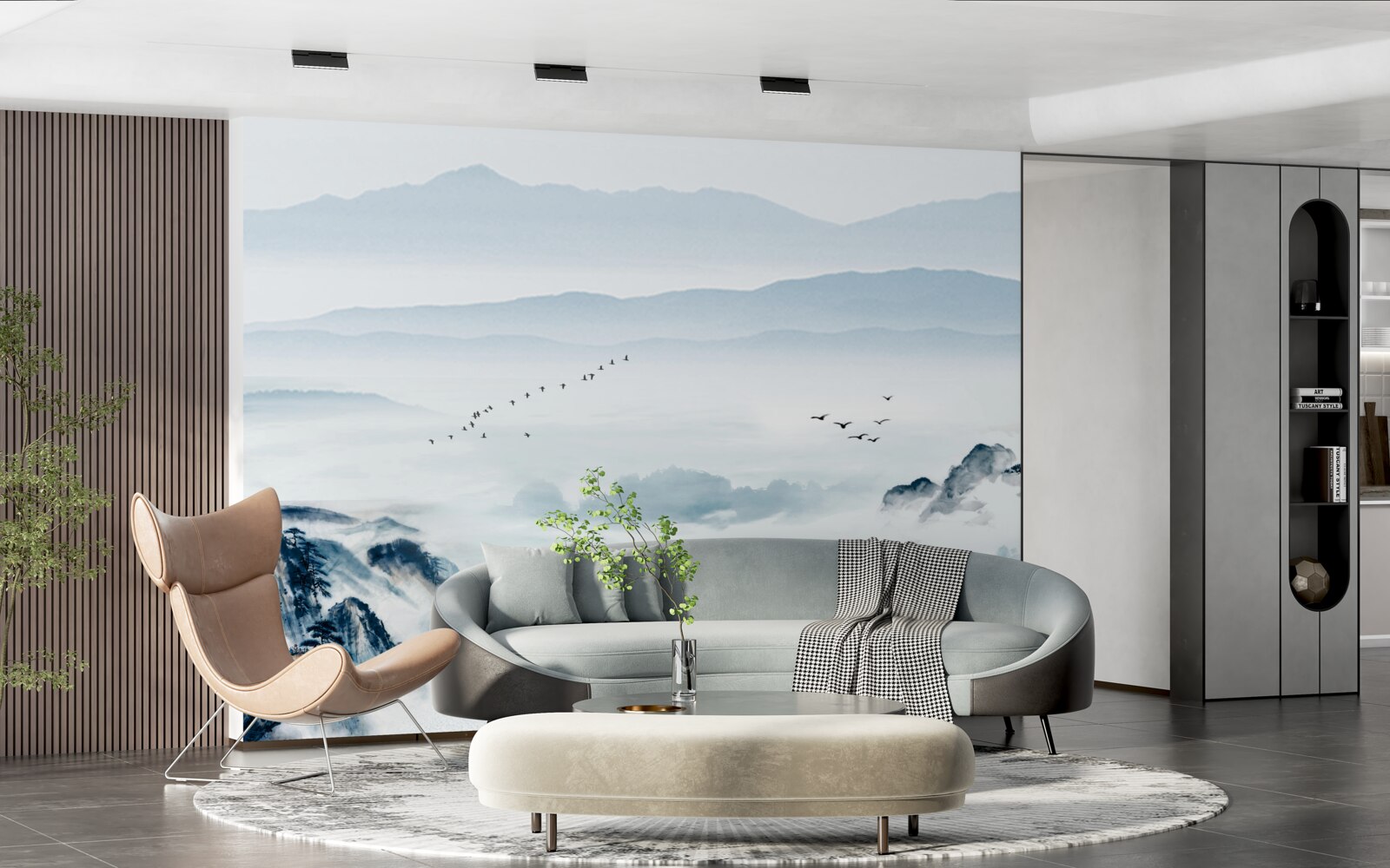 Fotobehang bergtoppen gehuld in mist