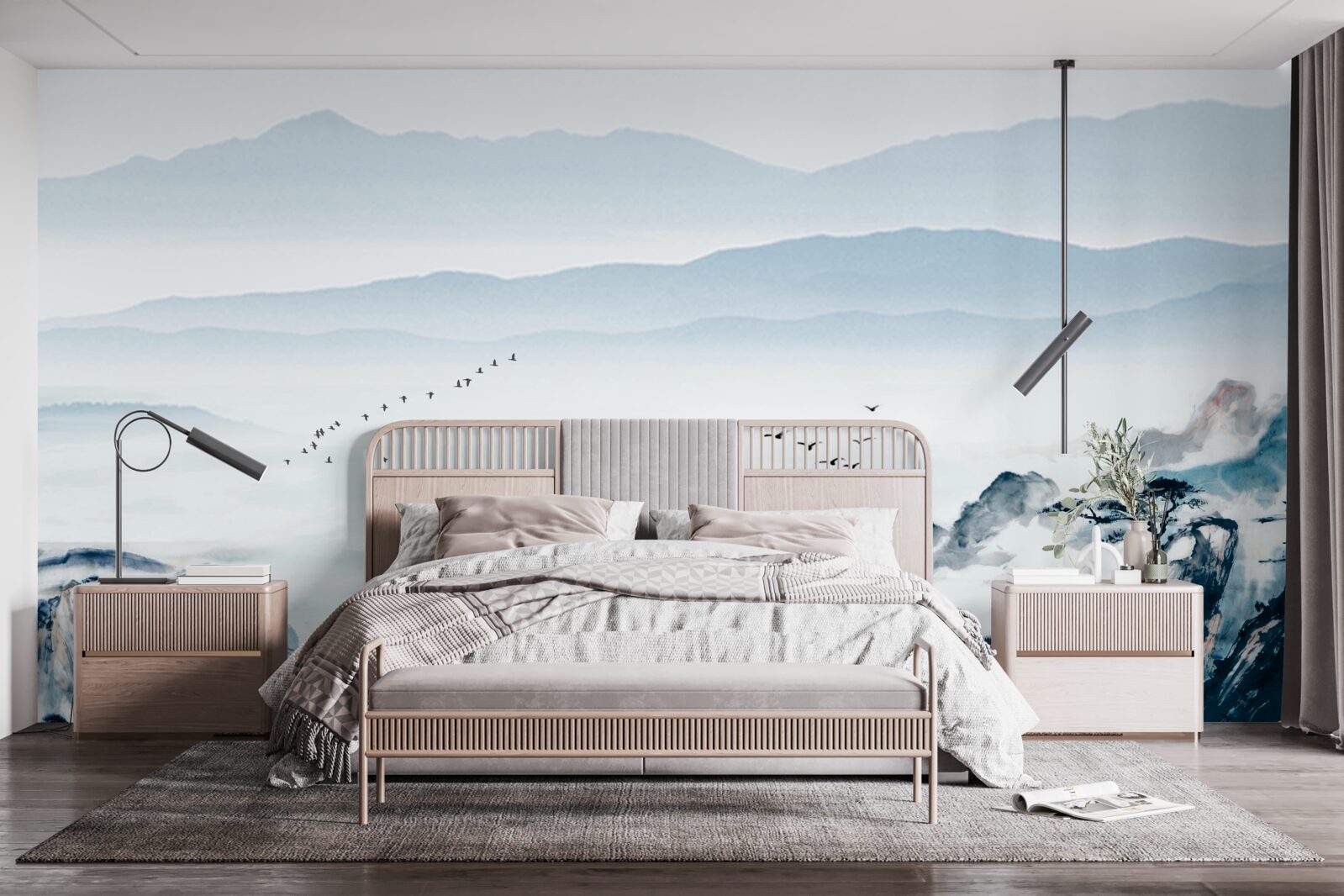 Fotobehang bergtoppen gehuld in mist