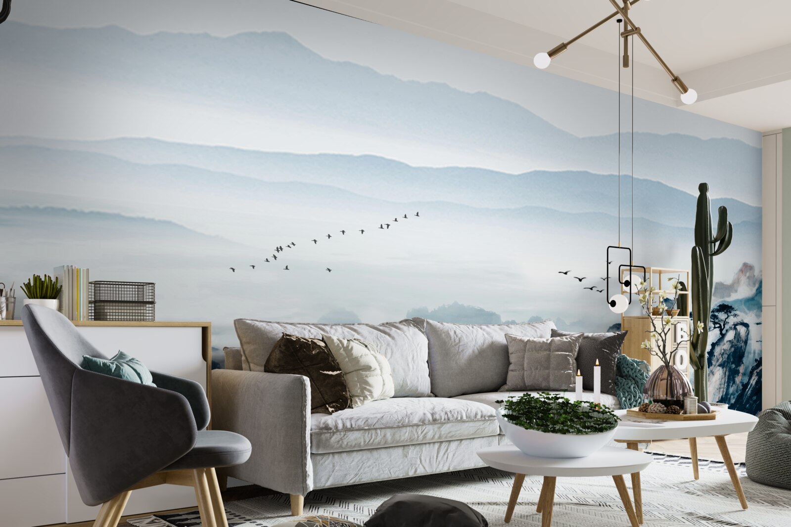 Fotobehang bergtoppen gehuld in mist