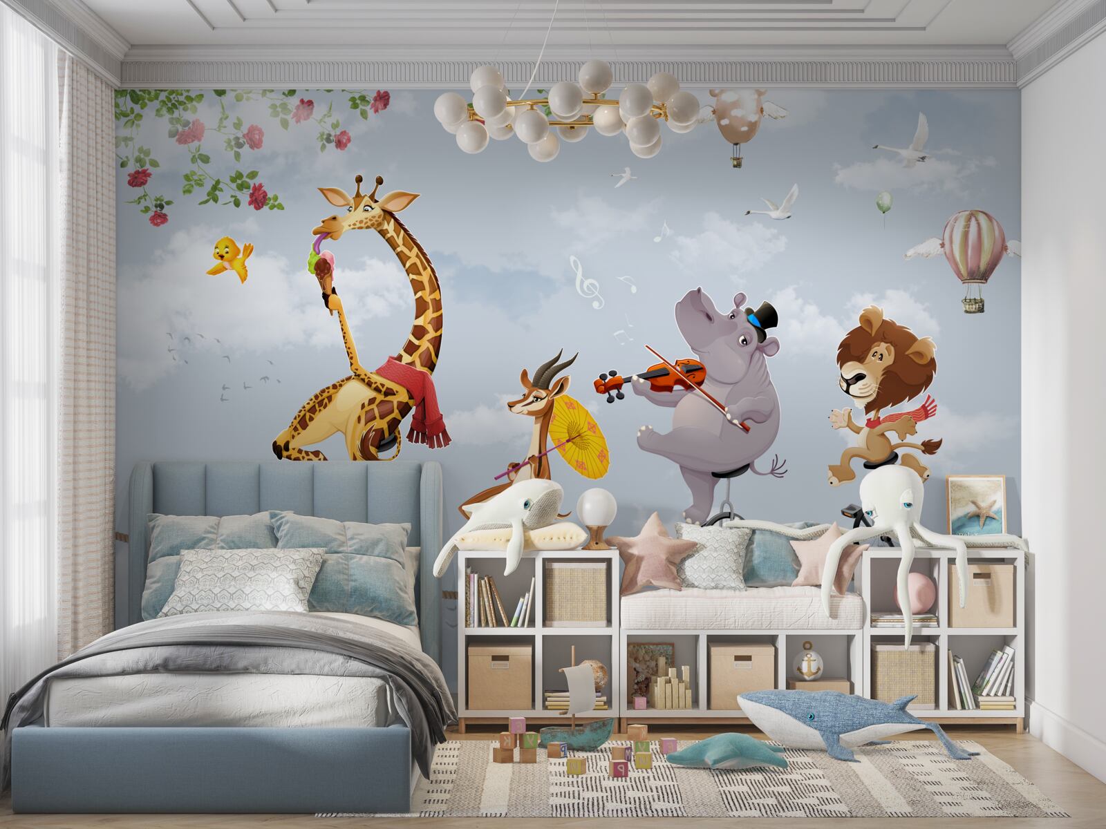 Fotobehang circusdieren op een koord