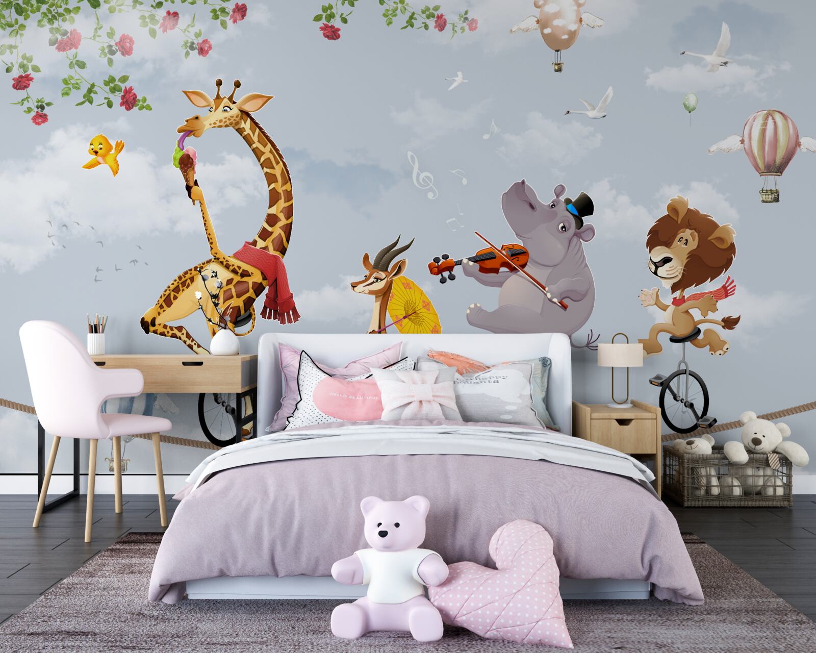 Fotobehang circusdieren op een koord