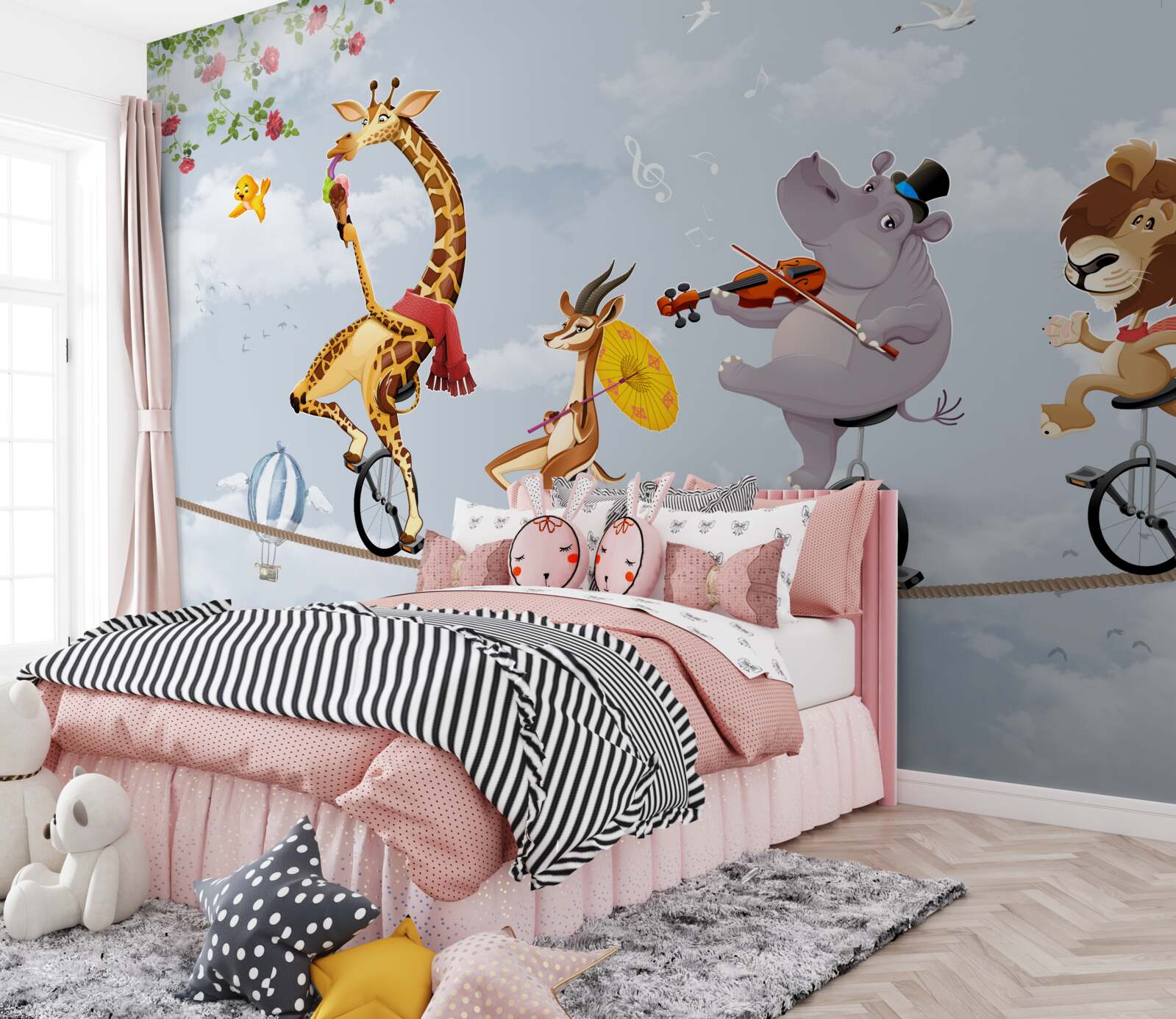 Fotobehang circusdieren op een koord