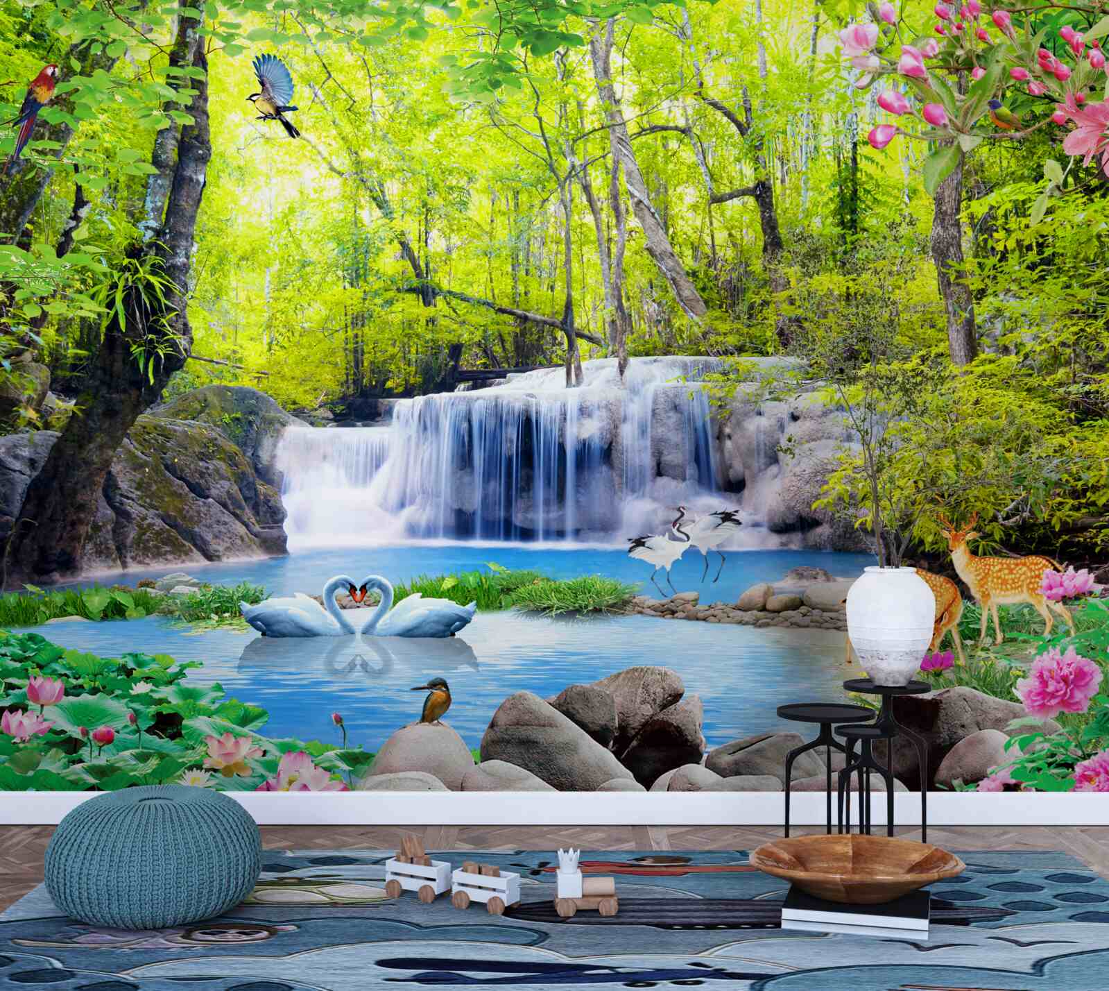 Fotobehang zomerwaterval heeft de magie van de natuur in zich