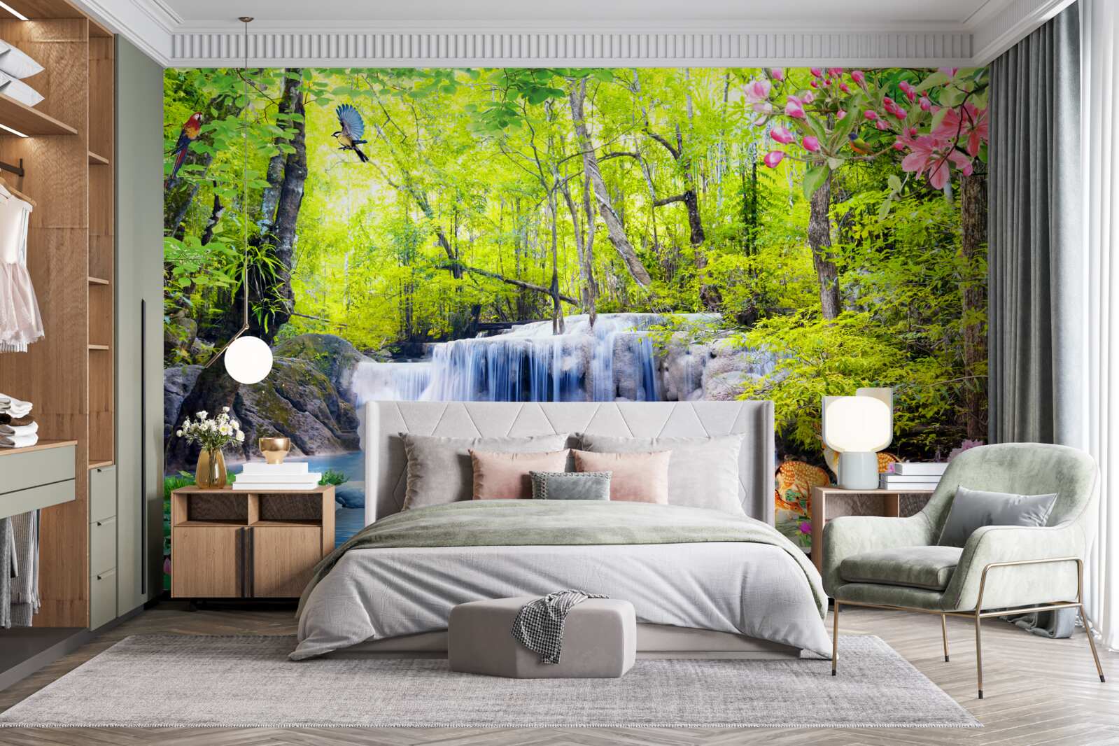 Fotobehang zomerwaterval heeft de magie van de natuur in zich