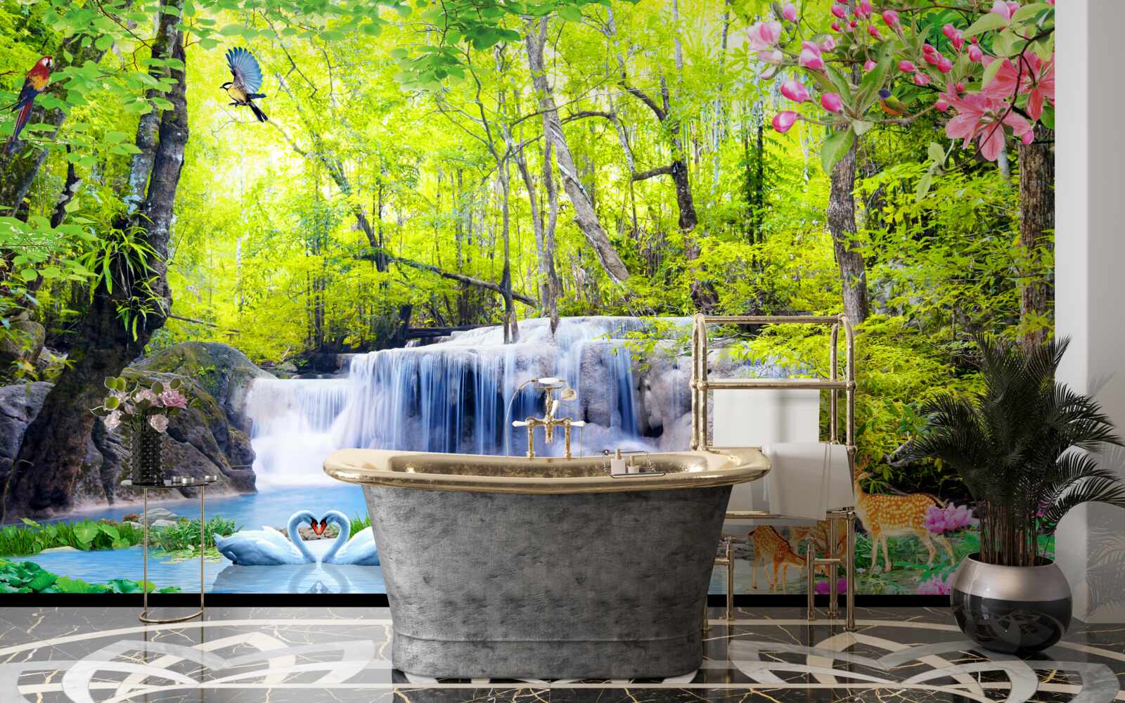 Fotobehang zomerwaterval heeft de magie van de natuur in zich