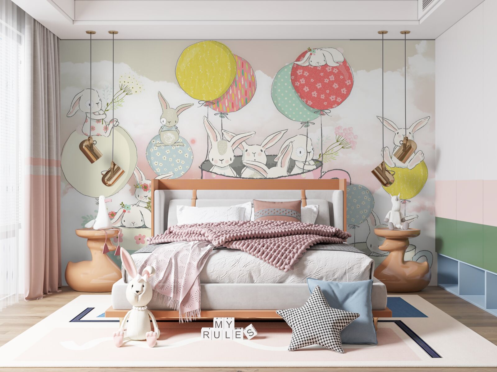 Fotobehang konijnen in cirkels